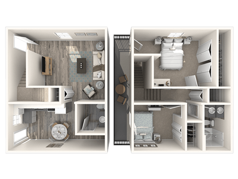 Floor plan for 2 beds, 1.5 baths, 943 sqft